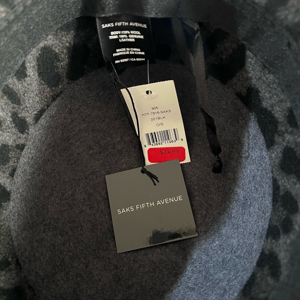 Saks Fifth Avenue Black Leopard Hat - Picture 2 of 2